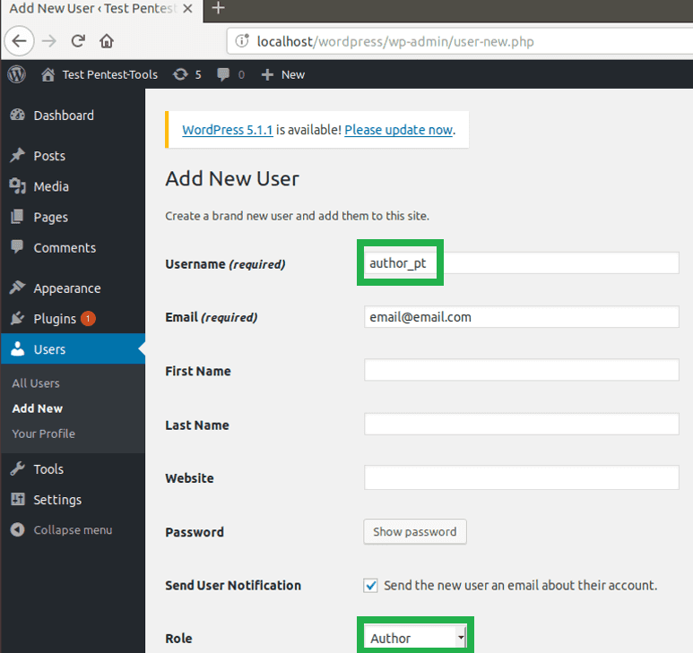 wordpress add new user
